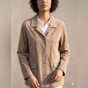 VTG Eddie Bauer Genuine Suede Leather Blazer Jacket Tan XXL Oversized Minimalist